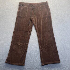 Danskin Now Women Brown Casual Velvet Pants Size‎ XL Drawstring Wide Leg